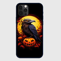 Чехол для iPhone 12 Pro Halloween - ворон и тыква, цвет: 3D-черный