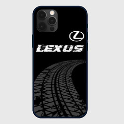 Чехол iPhone 12 Pro Lexus speed на темном фоне со следами шин: символ