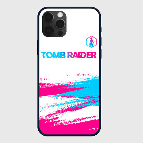 Чехол iPhone 12 Pro Tomb Raider neon gradient style посередине / 3D-Черный – фото 1