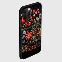 Чехол для iPhone 12 Pro Новогодние ягоды и цветы, цвет: 3D-черный — фото 2