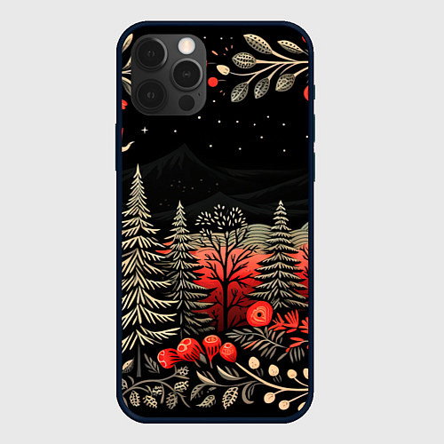Чехол iPhone 12 Pro Новогодняя темная ночь / 3D-Черный – фото 1