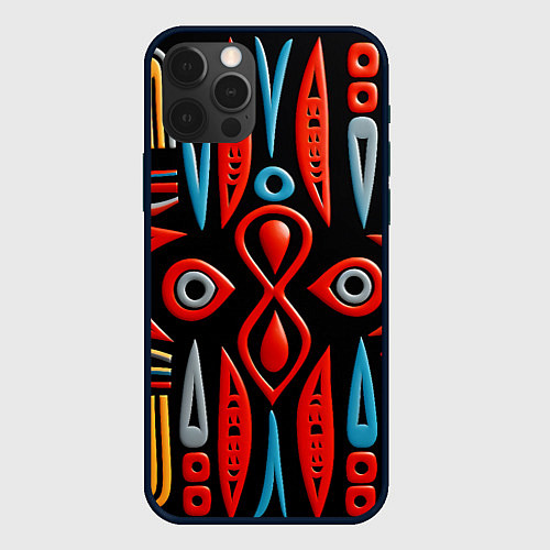 Чехол iPhone 12 Pro Красно-синий узор в африканском стиле / 3D-Черный – фото 1