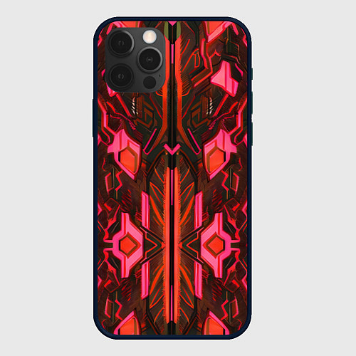 Чехол iPhone 12 Pro Киберпанк неоновая броня красная / 3D-Черный – фото 1