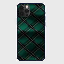 Чехол iPhone 12 Pro Тёмно-зелёная диагональная шотландская клетка