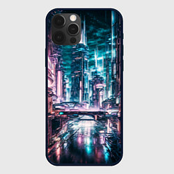 Чехол для iPhone 12 Pro Город будущего узор, цвет: 3D-черный