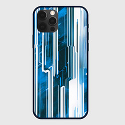 Чехол для iPhone 12 Pro Киберпанк полосы белый и синий, цвет: 3D-черный