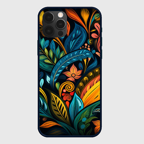 Чехол iPhone 12 Pro Растительный узор в бразильском стиле / 3D-Черный – фото 1