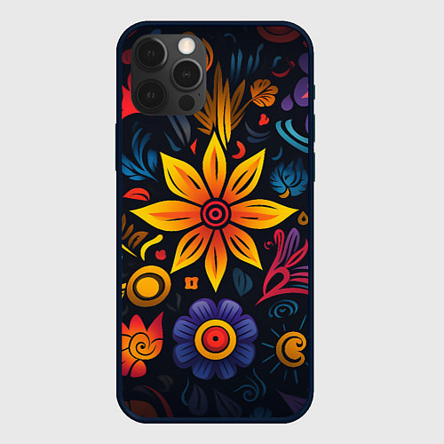 Чехол iPhone 12 Pro Растительный узор в латино-американском стиле / 3D-Черный – фото 1