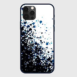 Чехол для iPhone 12 Pro Чёрно-белый с синими кляксами, цвет: 3D-черный