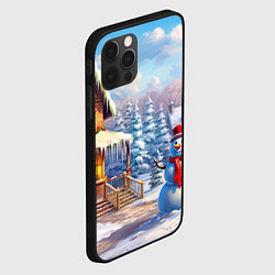 Чехол для iPhone 12 Pro Новогодняя деревня и снеговик, цвет: 3D-черный — фото 2