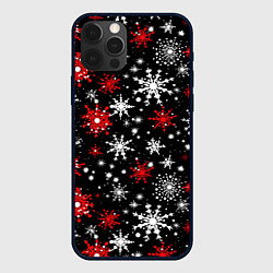Чехол для iPhone 12 Pro Белые и красные снежинки на черном фоне - нейросет, цвет: 3D-черный
