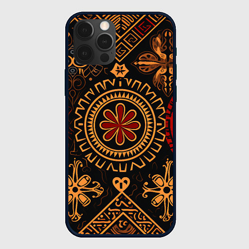 Чехол iPhone 12 Pro Орнамент в славянском стиле на тёмном фоне / 3D-Черный – фото 1