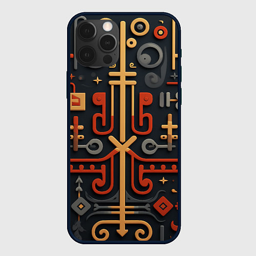 Чехол iPhone 12 Pro Абстрактный паттерн в славянском стиле на тёмном ф / 3D-Черный – фото 1