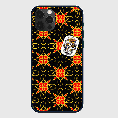 Чехол iPhone 12 Pro Радужный цветочный череп / 3D-Черный – фото 1