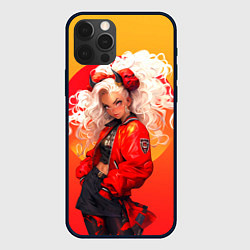 Чехол iPhone 12 Pro Девушка-демон от нейросети - желто-красный градиен