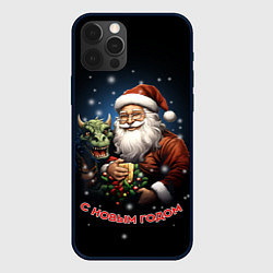 Чехол для iPhone 12 Pro Дед мороз с драконом, цвет: 3D-черный