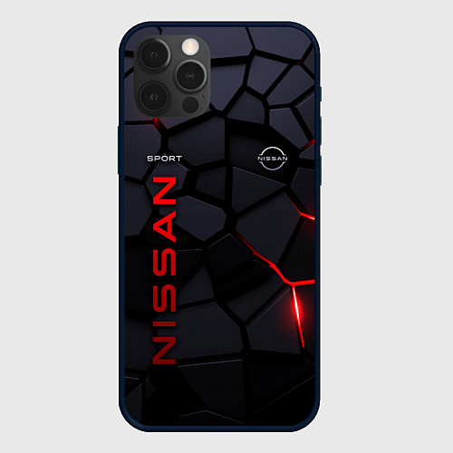 Чехол iPhone 12 Pro Nissan - плиты с эффектом свечения / 3D-Черный – фото 1