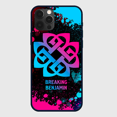 Чехол iPhone 12 Pro Breaking Benjamin - neon gradient / 3D-Черный – фото 1