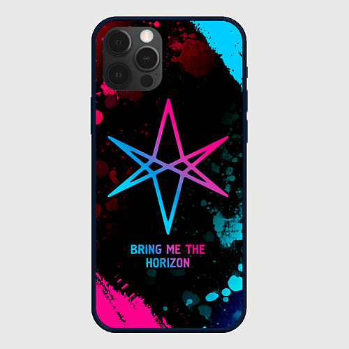 Чехол iPhone 12 Pro Bring Me the Horizon - neon gradient / 3D-Черный – фото 1