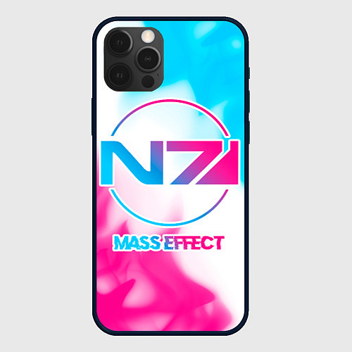 Чехол iPhone 12 Pro Mass Effect neon gradient style / 3D-Черный – фото 1