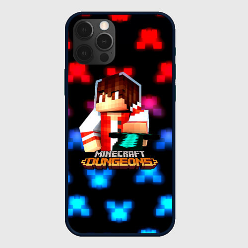 Чехол iPhone 12 Pro Minecraft neon dungeons 2023 / 3D-Черный – фото 1