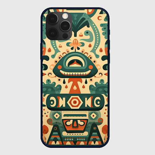 Чехол iPhone 12 Pro Абстрактный узор в мексиканском фолк-арт стиле / 3D-Черный – фото 1