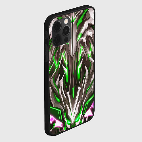 Чехол iPhone 12 Pro Зелёная киберпанк броня / 3D-Черный – фото 2