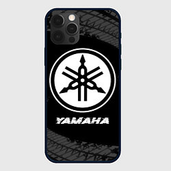 Чехол для iPhone 12 Pro Yamaha speed на темном фоне со следами шин, цвет: 3D-черный