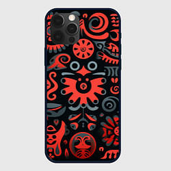 Чехол iPhone 12 Pro Красно-черный узор в славянском стиле