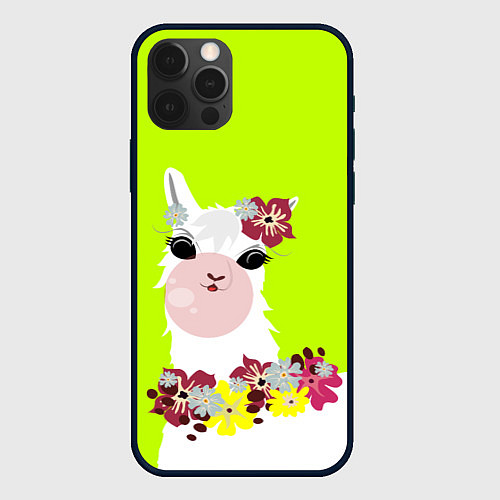 Чехол iPhone 12 Pro Лама - альпака в венке / 3D-Черный – фото 1