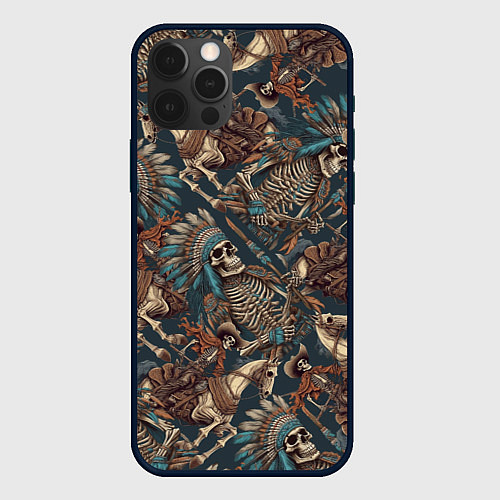 Чехол iPhone 12 Pro Патерн скелеты индейцев и ковбоев / 3D-Черный – фото 1