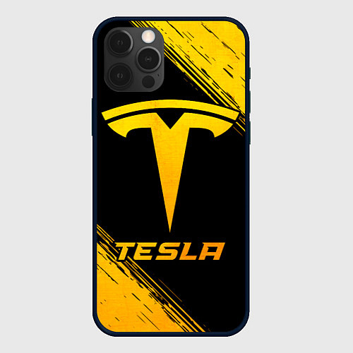 Чехол iPhone 12 Pro Tesla - gold gradient / 3D-Черный – фото 1