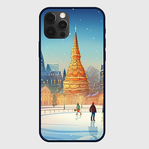 Чехол iPhone 12 Pro Новогодняя елка на площади / 3D-Черный – фото 1