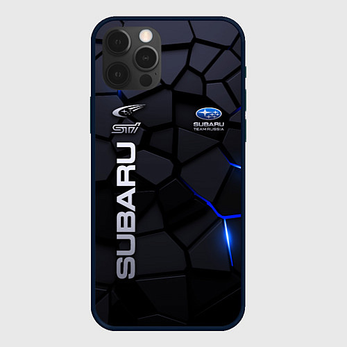 Чехол iPhone 12 Pro Subaru - плиты с эффектом свечения / 3D-Черный – фото 1