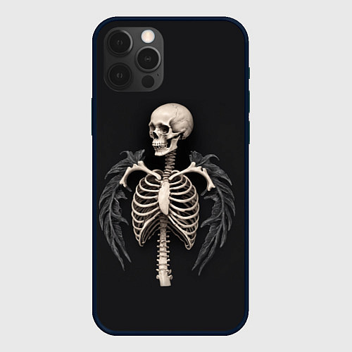 Чехол iPhone 12 Pro Необычный скелет с крыльями / 3D-Черный – фото 1