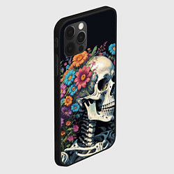 Чехол для iPhone 12 Pro Улыбающийся скелет среди цветов, цвет: 3D-черный — фото 2
