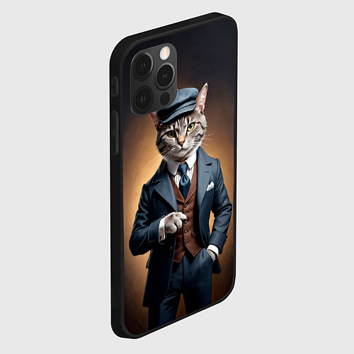 Чехол iPhone 12 Pro Кот в стиле Томаса Шелби - Острые козырьки / 3D-Черный – фото 2
