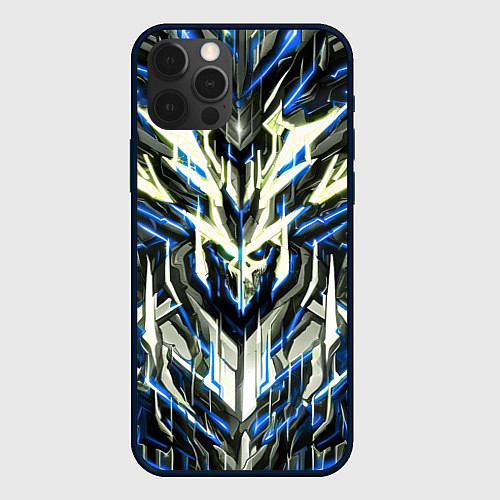 Чехол iPhone 12 Pro Неоновый синий кибер череп / 3D-Черный – фото 1