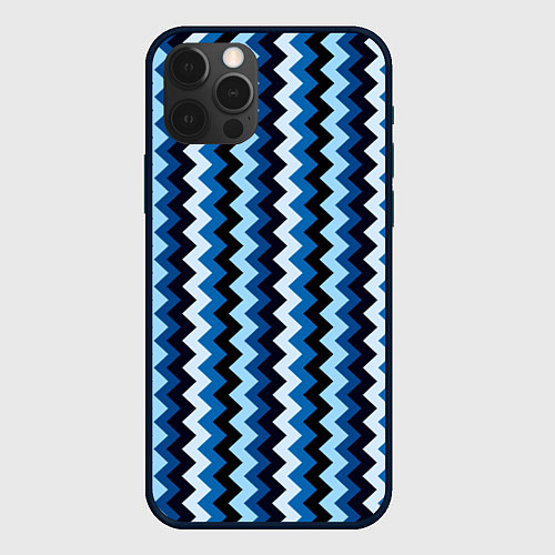 Чехол iPhone 12 Pro Ломаные полосы синий / 3D-Черный – фото 1