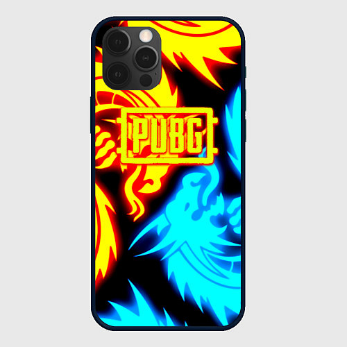 Чехол iPhone 12 Pro PUBG dgragon flame steel / 3D-Черный – фото 1