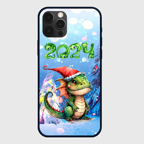 Чехол iPhone 12 Pro Маленький дракончик новый год / 3D-Черный – фото 1