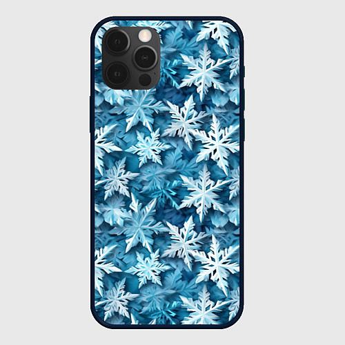 Чехол iPhone 12 Pro New Years pattern with snowflakes / 3D-Черный – фото 1