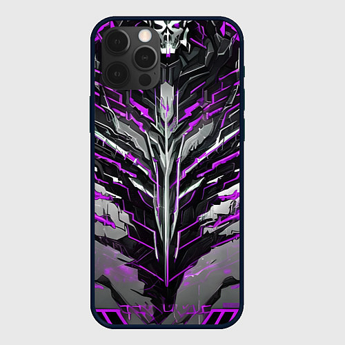 Чехол iPhone 12 Pro Киберпанк доспех фиолетовый / 3D-Черный – фото 1