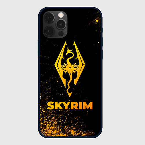 Чехол iPhone 12 Pro Skyrim - gold gradient / 3D-Черный – фото 1