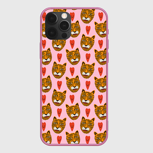 Чехол iPhone 12 Pro Каракули тигра / 3D-Малиновый – фото 1