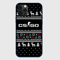 Чехол для iPhone 12 Pro CS GO новогодний свитер с оленями, цвет: 3D-черный