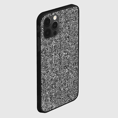 Чехол iPhone 12 Pro Чёрные и белые узоры / 3D-Черный – фото 2