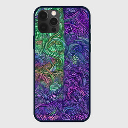 Чехол iPhone 12 Pro Вьющийся узор фиолетовый и зелёный