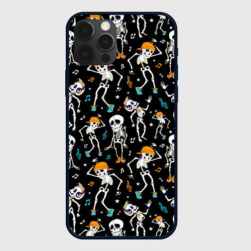 Чехол iPhone 12 Pro Танцующие скелеты на вечеринке / 3D-Черный – фото 1