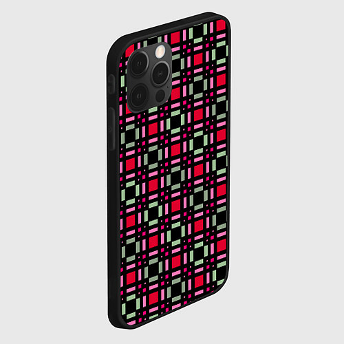 Чехол iPhone 12 Pro Красно-черный зеленый геометрический узор / 3D-Черный – фото 2